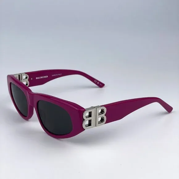 Balenciaga BB0095S 017 Sunglasses Fuchsia Pink Silver Grey Cat Eye Unisex